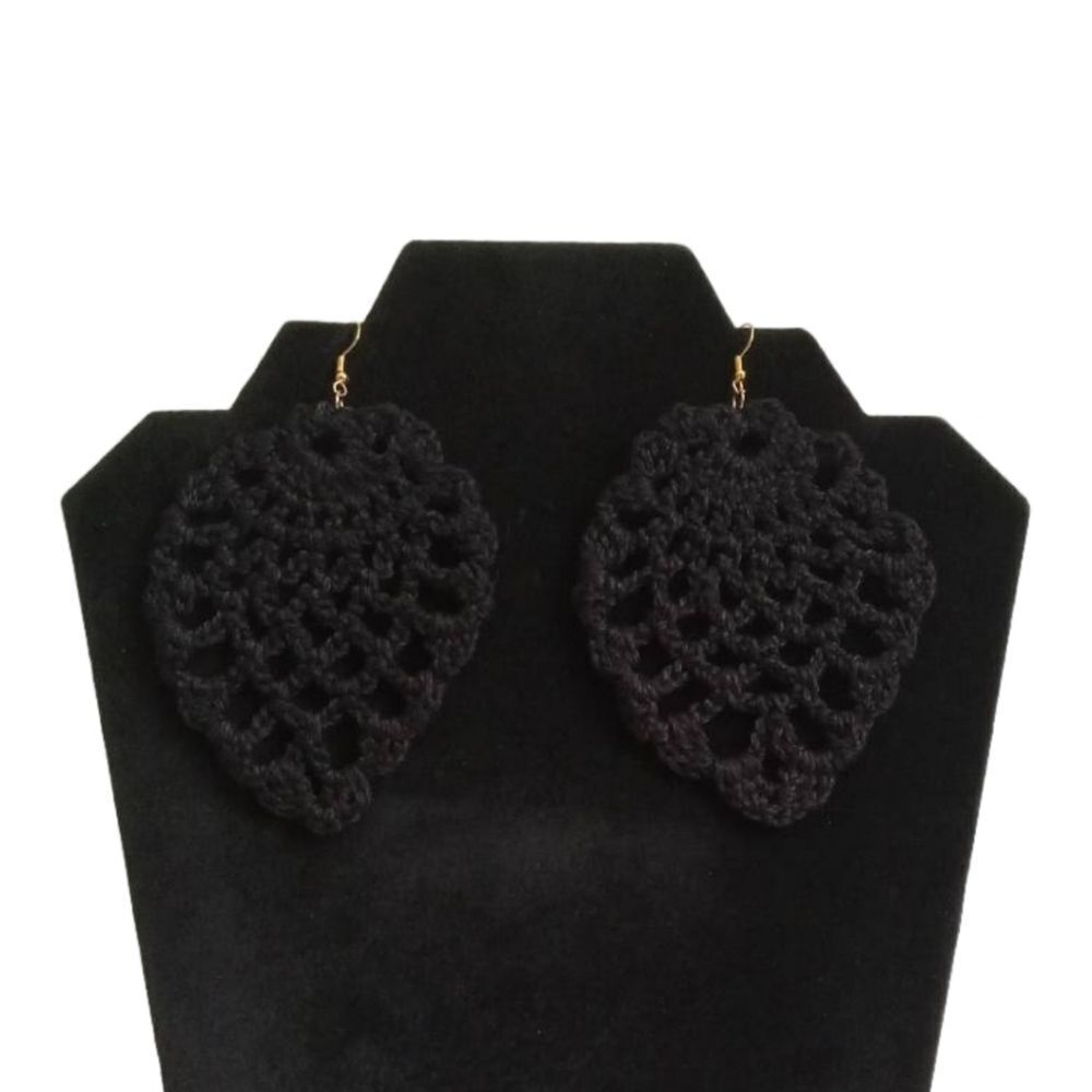 Handmade Crochet Black Large Oversized Cotton Statement Drop Style Earrings